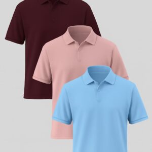 Premium Polo T-Shirt Combo (Pack of 3 – Maroon, Pink & Sky Blue)
